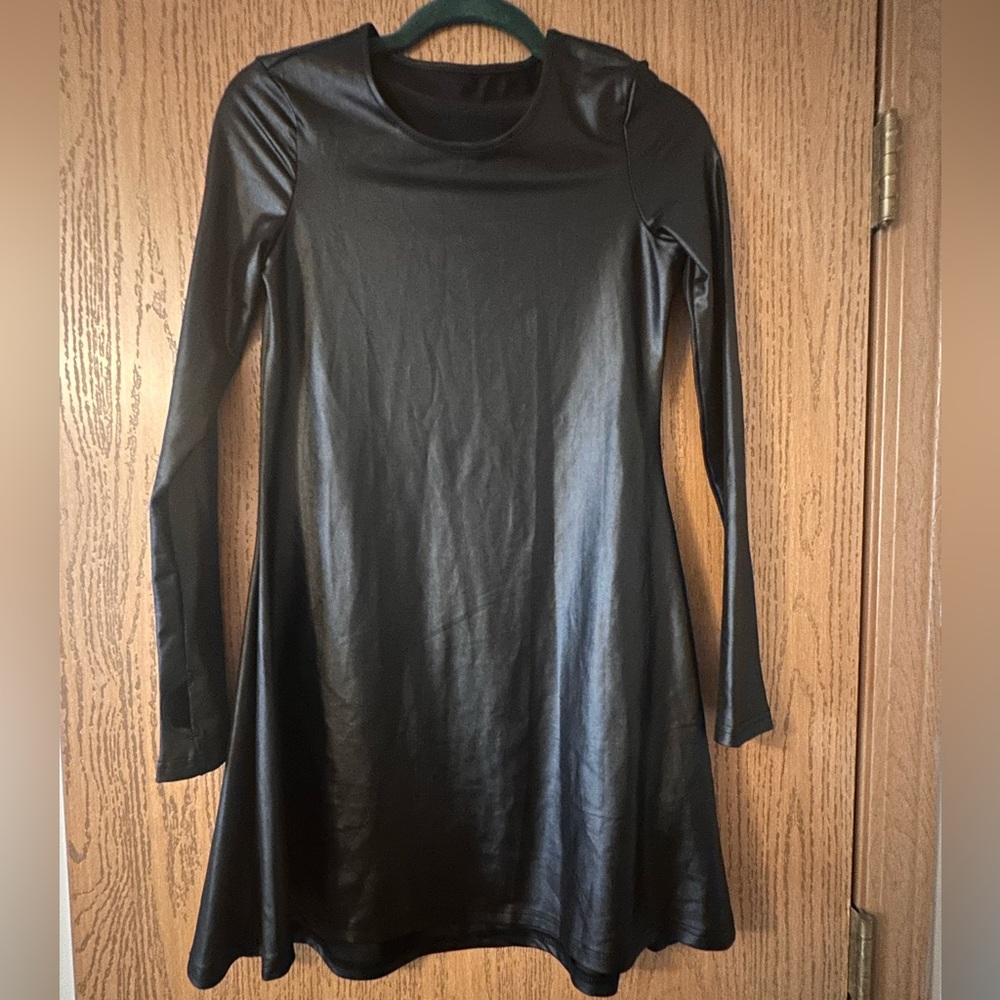 Black Faux Leather Long Sleeve Dress- NWOT- Small
